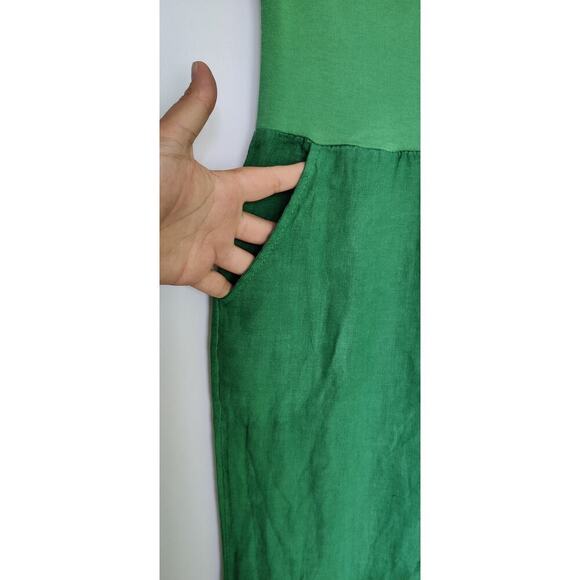 Italian Linen Maternity Pants Pockets Kelly Green Size M Elastic Waist - Picture 4 of 7